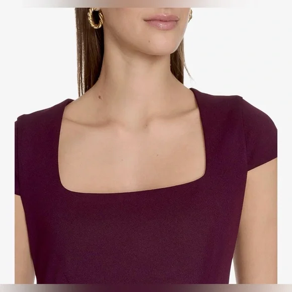 NWT Calvin Klein Womens Cap Sleeve Square Neck Fit & Flare Midi Crepe Dress - Picture 5 of 13